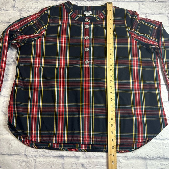 J. Crew Tartan Plaid Blouse with Rhinestone Buttons. Holiday Party. Christmas. - Picture 5 of 8